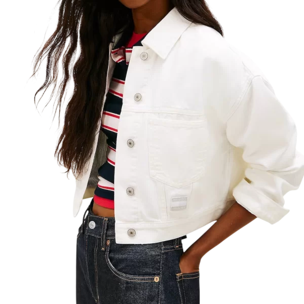 Tommy Hilfiger Γυναικείο Oversized Τζιν Μπουφάν Λευκό Tommy Jeans DW0DW21979-1D0