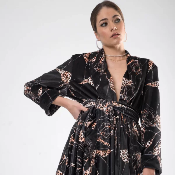 Latifa Blazer.Γυναικείο Velvet Σακάκι Print Μαύρο