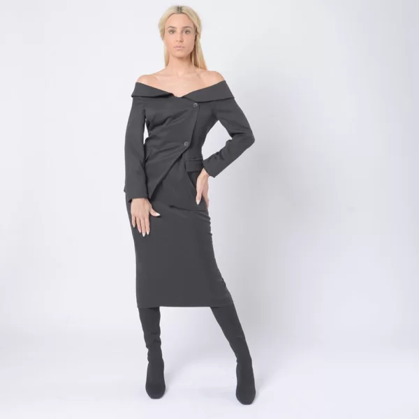 Monica Blazer.Γυναικείο Σακάκι Με Ανοιχτούς Ώμους Μαύρο