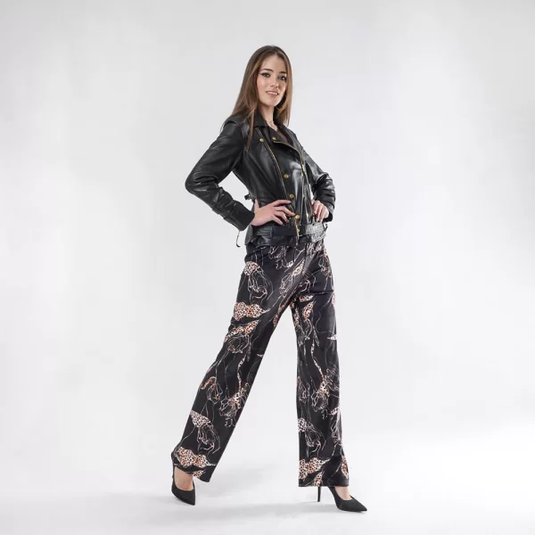 Prince Oliver Mirna Pants.Γυναικείο Παντελόνι Velvet Print Μαύρο