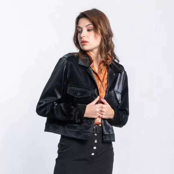 Prince Oliver Prince Oliver Κοντό Jacket Μαύρο Snake Print Eco Leather