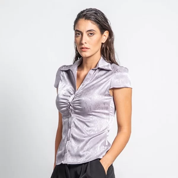 Prince Oliver Γυναικείο Πουκάμισo Μεταλιζέ Γκρι