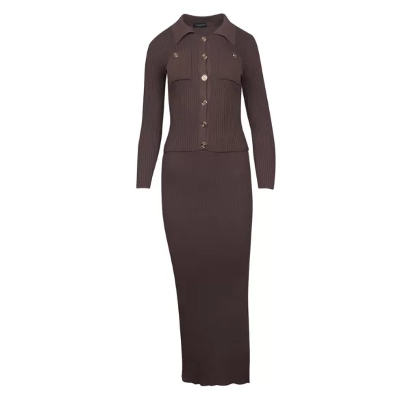 Prince Oliver Γυναικείο Σετ Μπλούζα /Φούστα Καφέ New Arrival