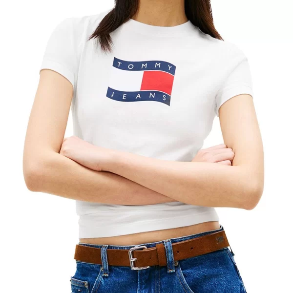 TOMMY JEANS TOMMY JEANS TJW SLIM WAVY FLAG TEE EXT DW0DW22781-YBL Ecru