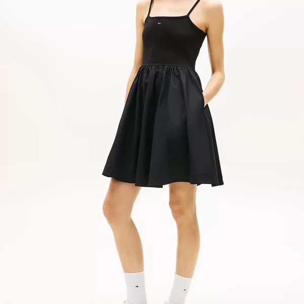 TOMMY JEANS TJW RIB POPLIN MIX STRAPPY DRESS DW0DW22352-BDS Black