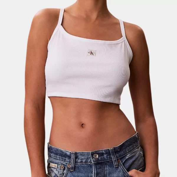 Calvin Klein CALVIN KLEIN JEANS SL WOVEN LABEL 2X2 BABY RIB CROP LV047F221G-YAF White