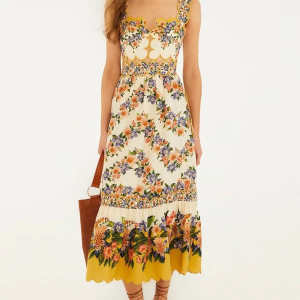 FARM RIO FARM RIO HILO STRIPES SAND MIDI DRESS-HILO STRIPES SAND 353553-26056 Biege