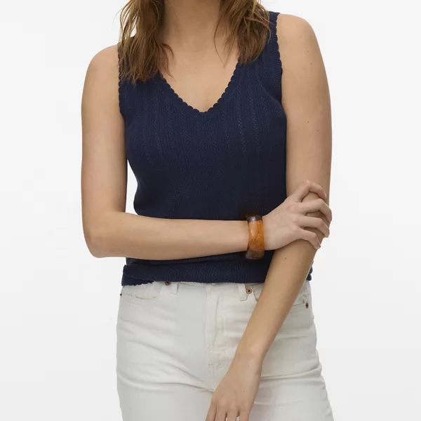 Vero Moda VERO MODA VMNEWLEX POINTELLE V-NECK TOP 10340559-Navy Blazer DarkBlue