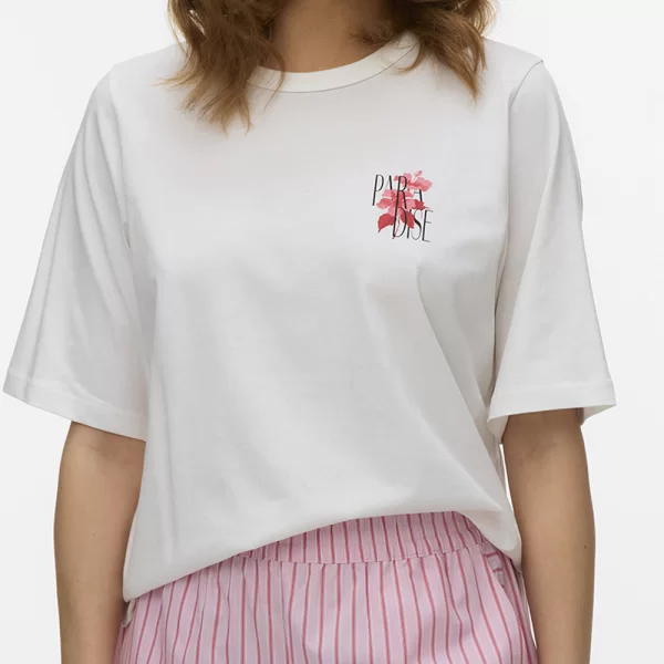 Vero Moda VERO MODA VMNAOMI TOVA SS TOP BOX JRS 10341950-Snow WhiteHIBISCOUS PARADISE OffWhite