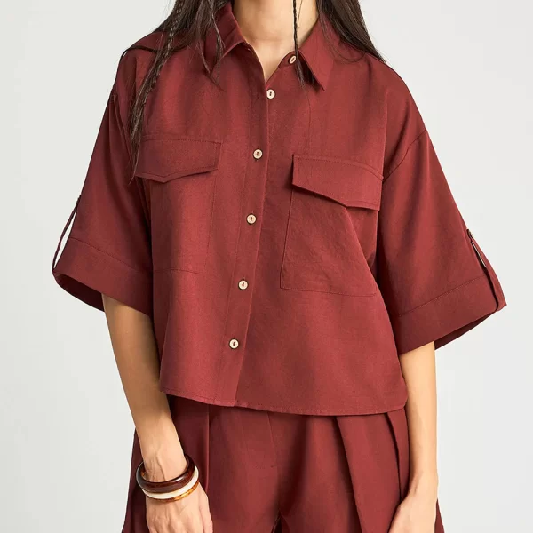 FUNKY BUDDHA FUNKY BUDDHA Shirts FBL013-112-05-HENNA BROWN Firebrick