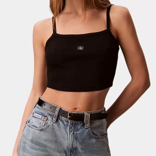 Calvin Klein CALVIN KLEIN JEANS SL WOVEN LABEL 2X2 BABY RIB CROP LV047F221G-UB1 Black