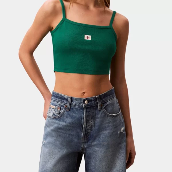 Calvin Klein CALVIN KLEIN JEANS SL WOVEN LABEL 2X2 BABY RIB CROP LV047F221G-L4G Green