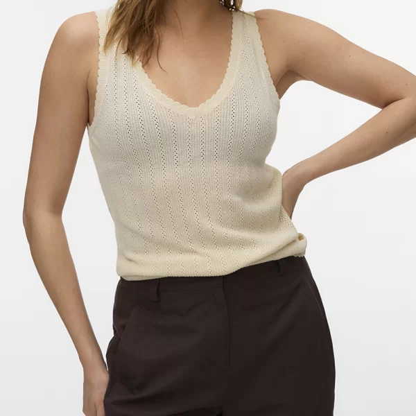 Vero Moda VERO MODA VMNEWLEX POINTELLE V-NECK TOP 10340559-Birch Biege