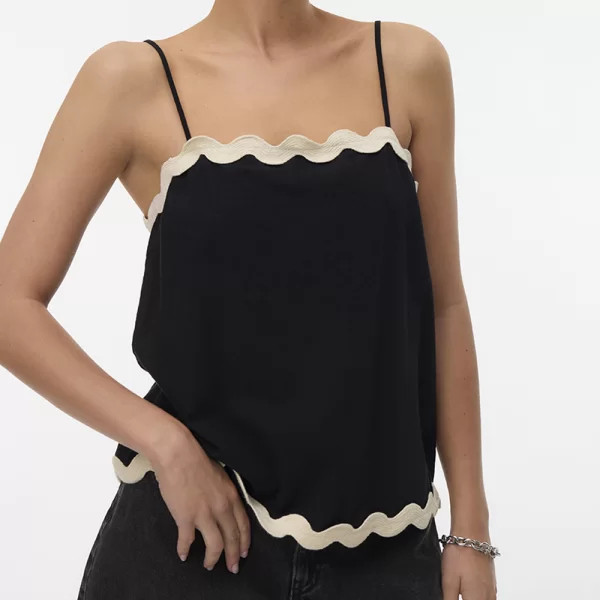 Vero Moda VERO MODA VMJENNA SINGLET TOP WVN BTQ GA 10341321-BlackBirch scallop edges JetBlack