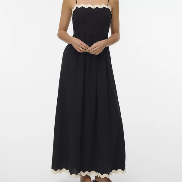 Vero Moda VERO MODA VMJENNA SINGLET ANKLE DRESS WVN BTQ GA 10341317-BlackBirch scallop edges Black