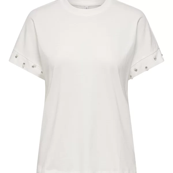 Only ONLY ONLOLIVIA S/S LOOSE O-NECK TOP JRS 15346733-Cloud DancerWhitepearlssilverstones OffWhite