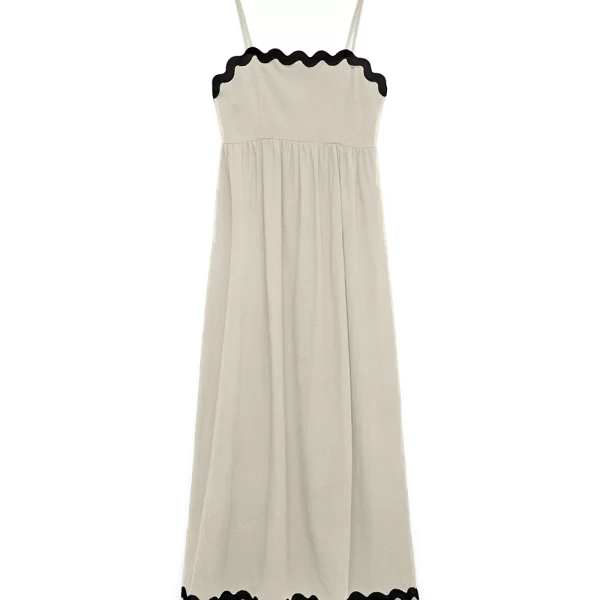 Vero Moda VERO MODA VMJENNA SINGLET ANKLE DRESS WVN BTQ GA 10341317-BirchBlack scallop edges Biege