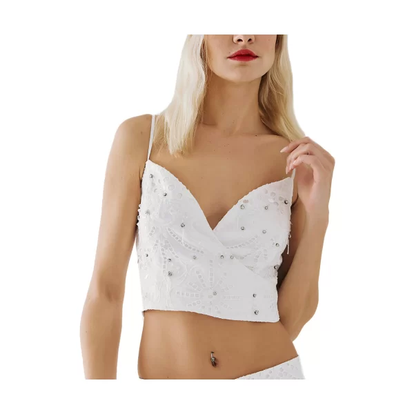 Access Fashion Αμάνικα/T-shirts χωρίς μανίκια Access Fashion SEQUINED BRODERIE SLEEVELESS CROP TOP WOMEN