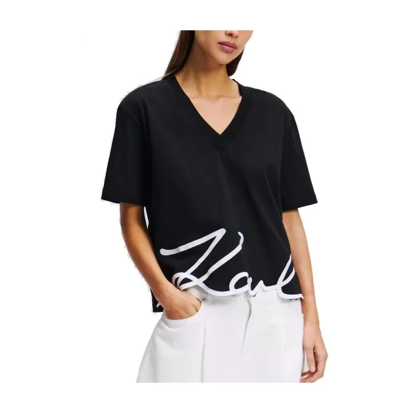 T-shirt με κοντά μανίκια Karl Lagerfeld Camisetas Mujer Modèle Karl Signature Hem V-nk Ts