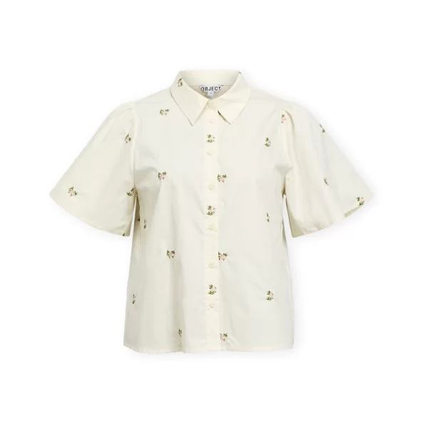 Μπλούζα Object Molia Shirt - Cloud Dancer/Embroidery Flower