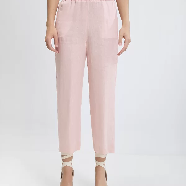 Laura Donini Γυναικείο Παντελόνι Λινό Cropped Straight Fit σε Ροζ