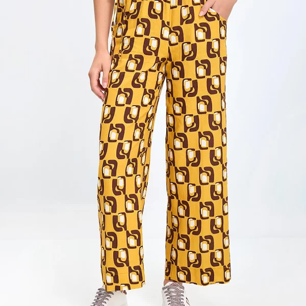 Laura Donini Γυναικείο Παντελόνι Wide Leg με Γραφικό Μοτίβο και Λινή Υφή