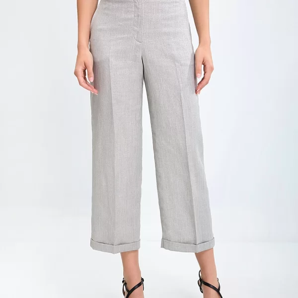 SEVENTY VENEZIA Seventy Venezia Γυναικείο Παντελόνι Cropped με Ρεβέρ Straight Fit σε Γκρι