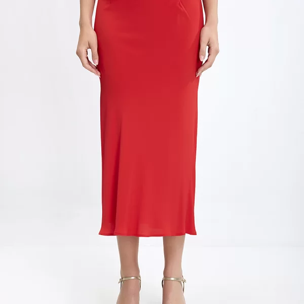 SEVENTY VENEZIA Seventy Venezia Γυναικεία Φούστα Midi με Σατινέ Υφή Slim Fit σε Κόκκινο