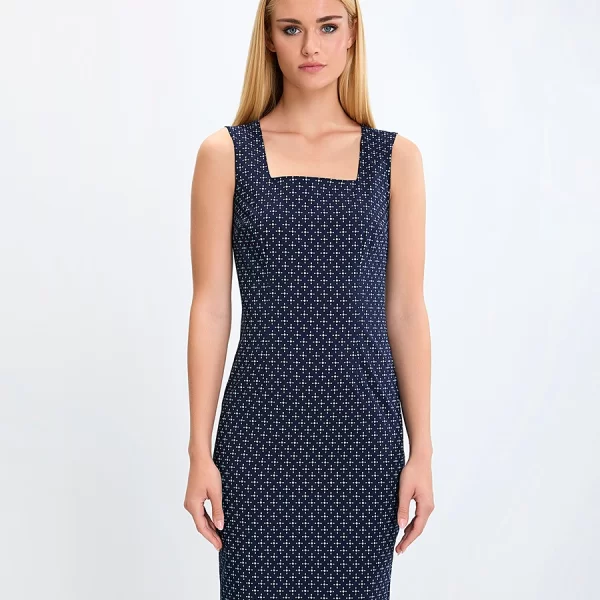 Laura Donini Γυναικείο Κοντό Φόρεμα με Γραφικό Print και Τετράγωνη Λαιμόκοψη Slim Fit σε Μπλε