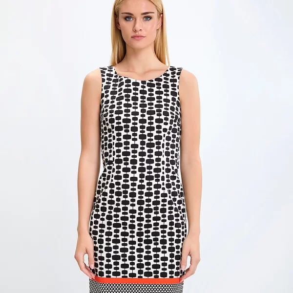Laura Donini Γυναικείο Κοντό Φόρεμα Βαμβακερό με Γεωμετρικό Print και Ριγέ Τελείωμα Slim Fit σε Μαύρο