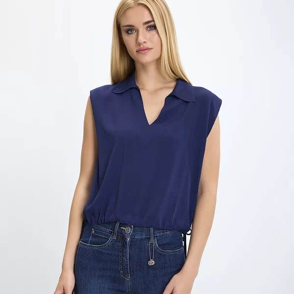 19.70 Γυναικεία Μπλούζα με Γιακά και Λάστιχο στο Τελείωμα Regular Fit σε Μπλε