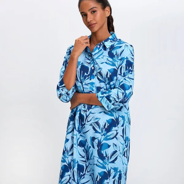 Clarina Γυναικείο Σεμιζιέ Φόρεμα Βαμβακερό Με Λουλουδάτο Μοτίβο Regular Fit σε Μπλε