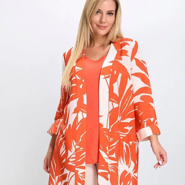 Luisa Viola Luisa Viola Γυναικεία Πουκαμίσα με Τροπικό Μοτίβο Regular Fit σε Πορτοκαλί/Εκρού