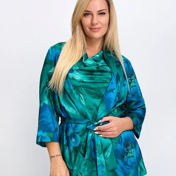 Γυναικεία Ζακέτα/Κιμονό Floral με Ζωνάκι Regular Fit σε Πράσινο