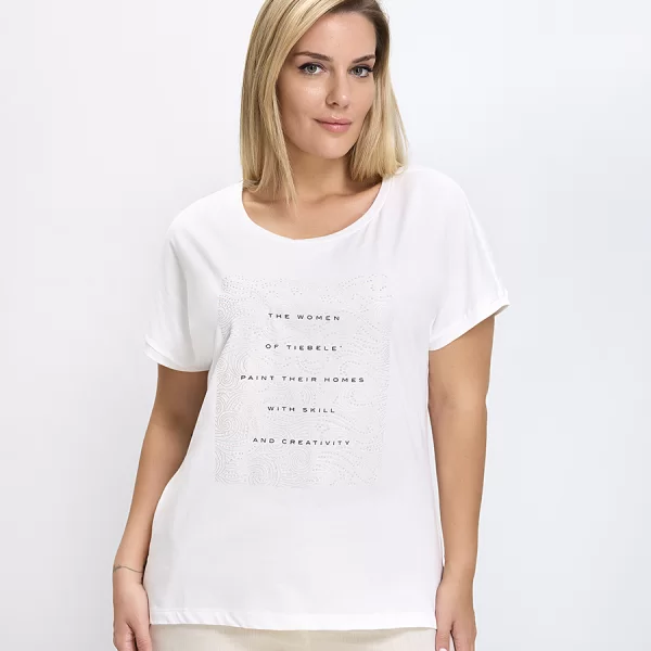 T-Shirt Γυναικείο Regular Fit Βαμβακερό Με Print Και Στρας Λευκό