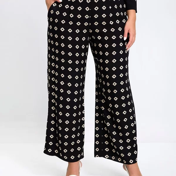 Luisa Viola Luisa Viola Γυναικείο Παντελόνι με Σχέδιο Ρόμβων Wide Leg σε Μαύρο