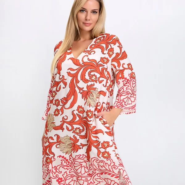 Luisa Viola Γυναικείο Φόρεμα Regular Fit Βισκόζη Με Μανίκια 3/4 Και Φλοράλ Μοτίβο Εκρού