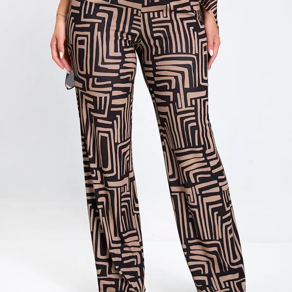 Donna Vita Γυναικείο Παντελόνι με Γραμμικό Μοτίβο Wide Leg σε Nude Τόνους