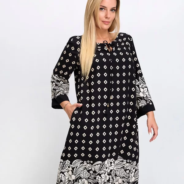 Luisa Viola Γυναικείο Φόρεμα Regular Fit Viscose Με Σχέδιο Ρόμβων Και Λουλουδιών Μαύρο