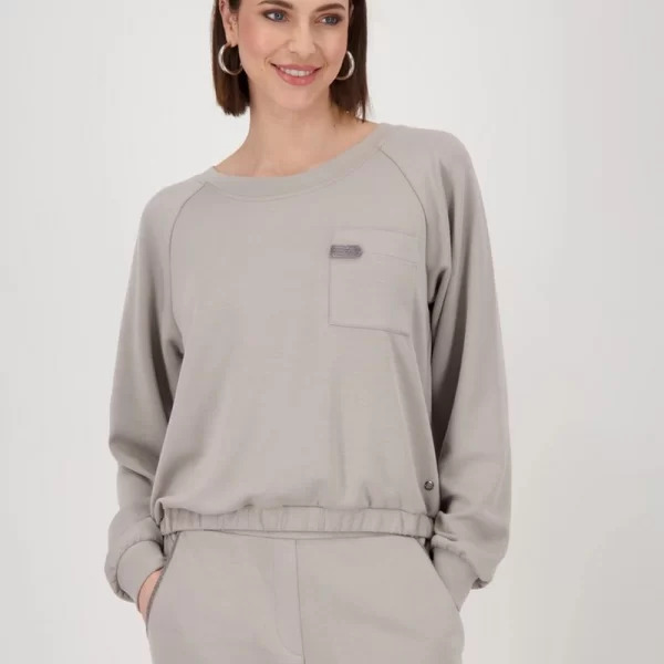 Monari Monari Γυναικεία Μπλούζα Φούτερ με Στρας και Τσέπη Regular Fit σε Γκρι/Μπεζ