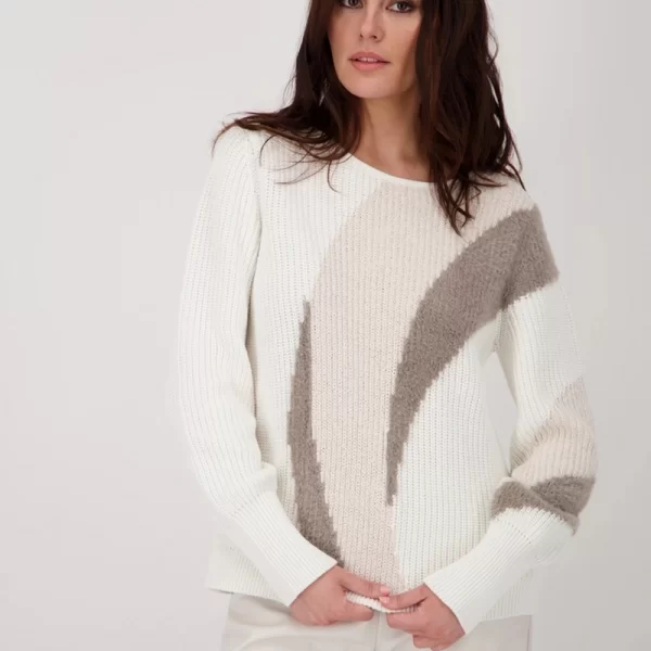 Monari Monari Γυναικείο Πουλόβερ με Λεπτομέρειες Lurex Regular Fit σε Εκρού