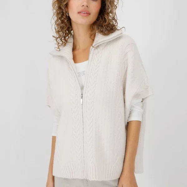 Monari Monari Γυναικεία Πλεκτή Ζακέτα στυλ Κάπας Oversized Fit σε Ιβουάρ