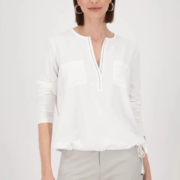 Monari Monari Γυναικεία Μπλούζα με Σατινέ Όψη και Στρας στο Ντεκολτέ Regular Fit