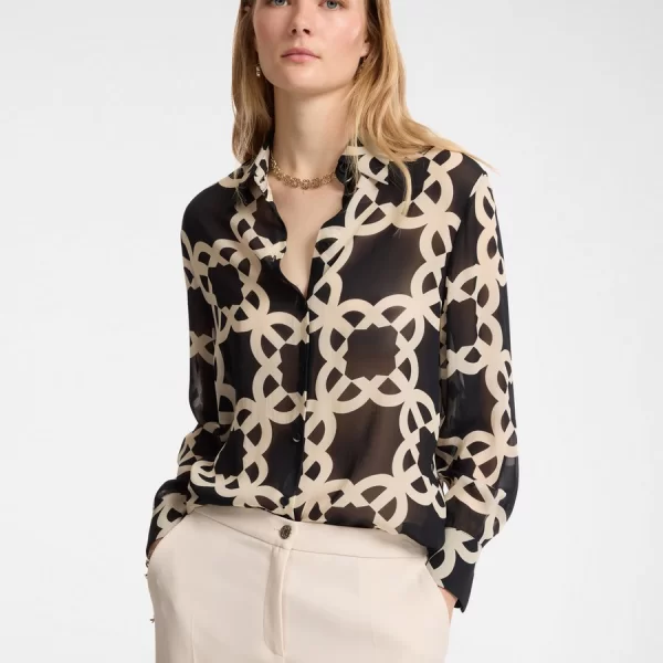 ELENA MIRÒ Elena Miro Γυναικείο Πουκάμισο με All Over Print Straight Fit σε Μαύρο