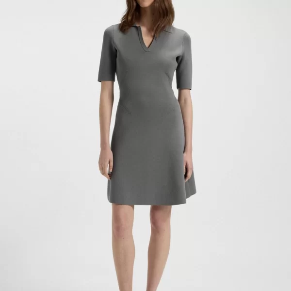 Boss Boss Γυναικείο Πλεκτό Φόρεμα με Skipper Γιακά Regular Fit σε Γκρι