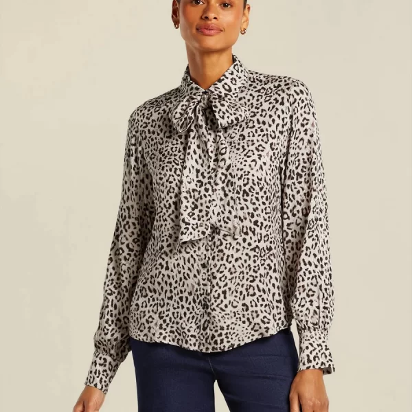 Beaumont Beaumont Γυναικείο Πουκάμισο Regular Fit Με Leopard Jacquard Σχέδιο Και Αποσπώμενο Φιόγκο