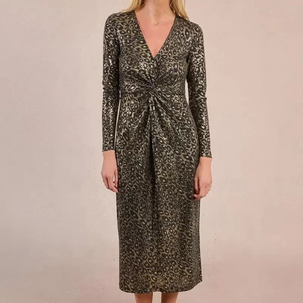 Molly Bracken Molly Bracken Γυναικείο Φόρεμα Fitted Midi Lame Με Animal Print
