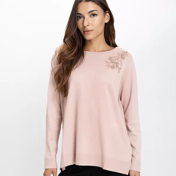 Luisa Viola Luisa Viola Γυναικεία Πλεκτή Μπλούζα Regular Fit Με Κεντητή Λεπτομέρεια