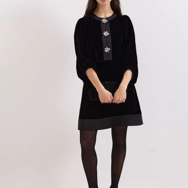 Phase Eight Phase Eight Γυναικείο Φόρεμα Από Βελούδο Και Διακοσμητικά Κουμπιά Κόσμημα