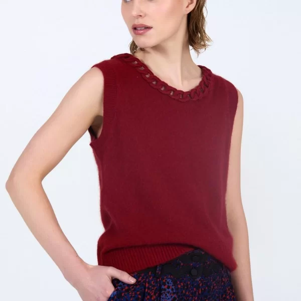 SKATÏE Skatie Γυναικείο Πλεκτό Γιλέκο Με Πλεκτή Αλυσίδα Στο Ντεκολτέ